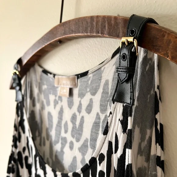 Cow Print Monochrome Michael Kors Buckle Keyhole Sleeve L Black & White - Picture 7 of 8